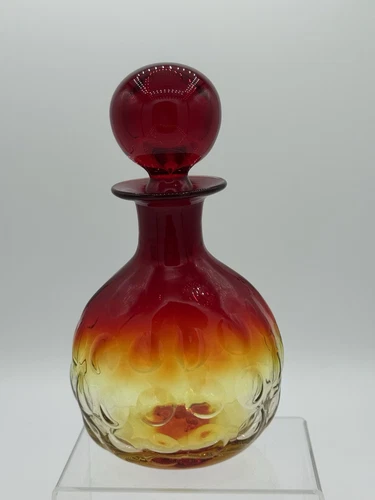 Blenko Glass Tangerine Joel Myers Bubble Decanter #715 Bubble Stopper 8"