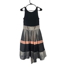 S.L. Fashions Black Gray Pink Sleeveless Multi Color Belted Tea Dress Women Sz 6