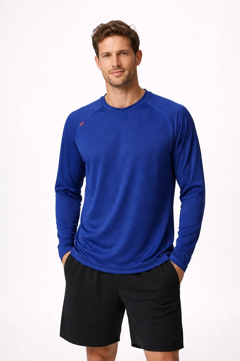 Rhone Shirt Mens L Long Sleeve Performance Athletic Shirt Blue Sporty Stretch