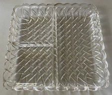 Vintage INDIANA GLASS Clear Square Pretzel Pattern Divided Dish Relish Tray