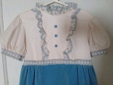 Vtg 60s Girls Dress Pink Empire Bodice Lt Blue Skirt Blue Eyelet Sz 8 10 Cht 30"