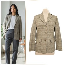 VTG Talbots Blazer 100 Italian Wool Tweed Earthy Neutrals Plaid Sz 16 Preppy