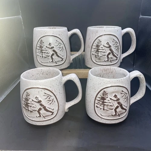 Vtg Onion River Coffee Mug Art Pottery Stoneware Ski Breckenridge Set Of 4