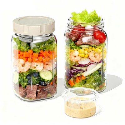 Glass Salad Jars with Lids Salads Mason Dressing Cup Portable Pod Leakproof