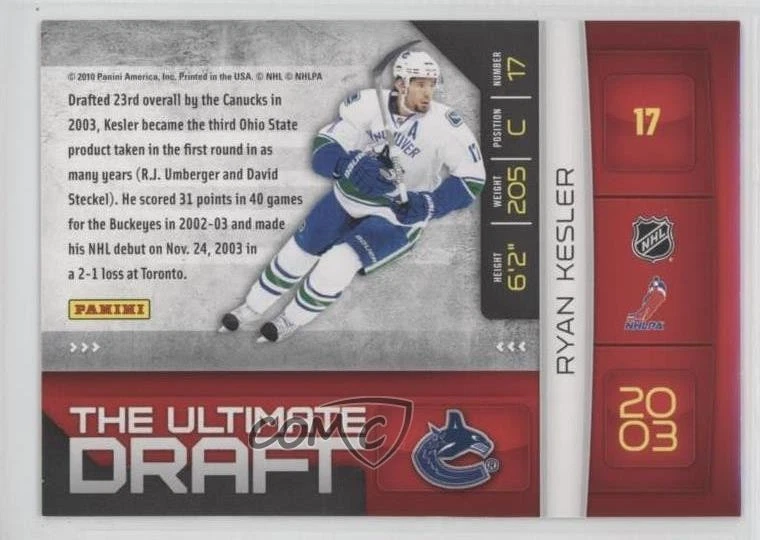 2010-11 Donruss The Ultimate Draft Ryan Kesler #17 - Image 2 of 2