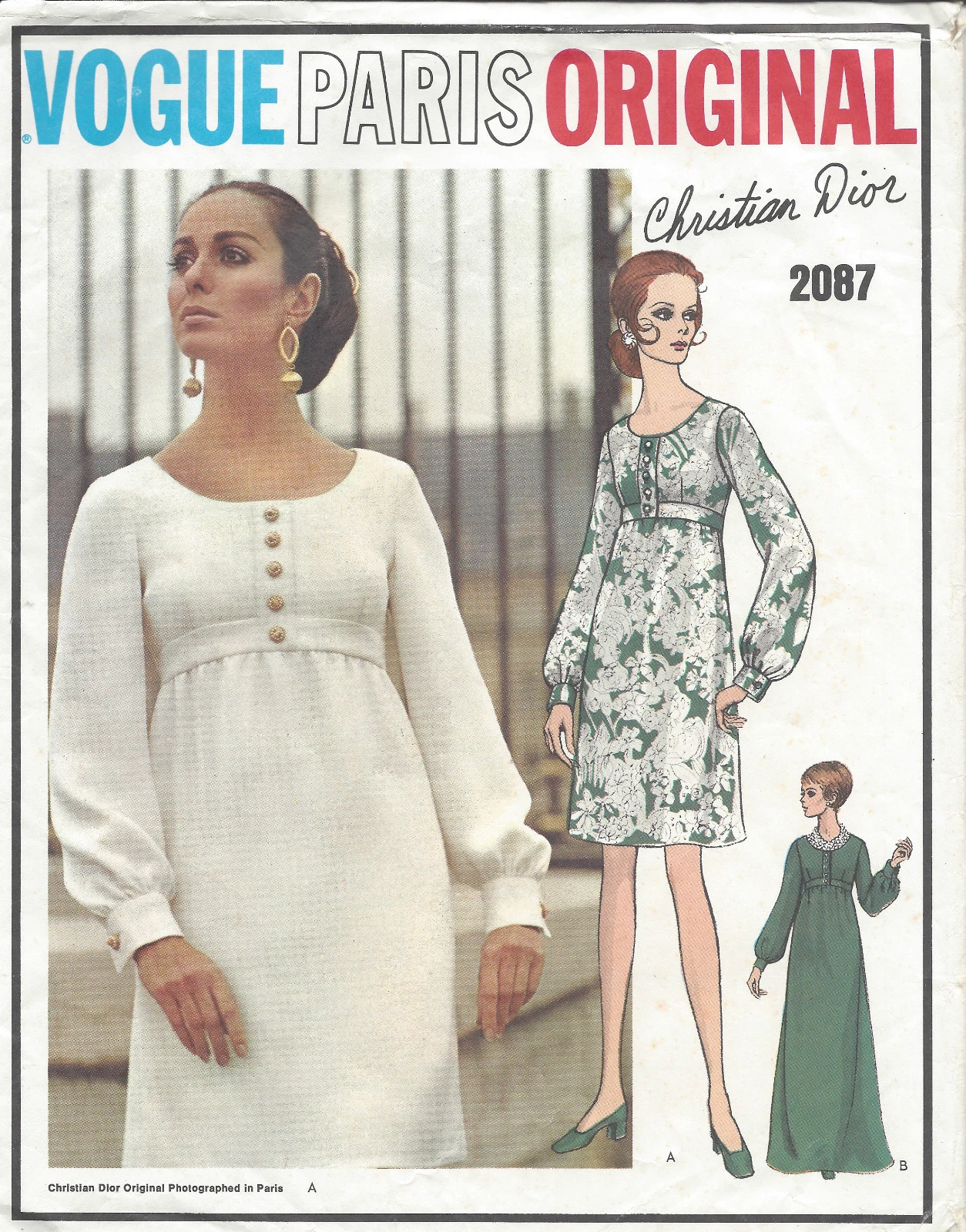 1969 ABITO VINTAGE VOGUE MODELLO CUCITO B36 (1041) DI CHRISTIAN DIOR