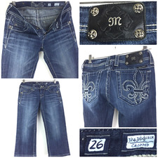 Miss Me Womens Sz 26 28 in Waist Dark Blue Feur de Lis Pocket Cropped Jeans