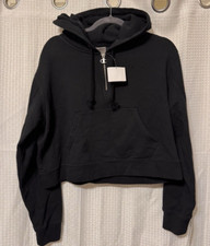 NWT Black Cropped 3/4 Zip Hoodie for Women sz S