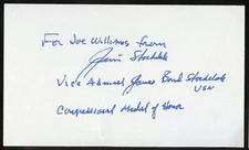 James Stockdale d2005 signed autograph 3x5 index card MOH Vietnam War W089