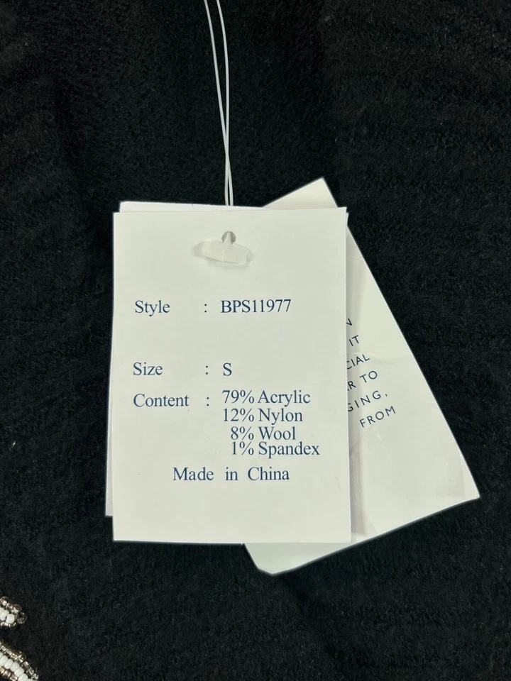 Boston Proper Pearl Cardigan Womens Small Sweater Black Wool Blend Beaded NWT - Image 4 of 4