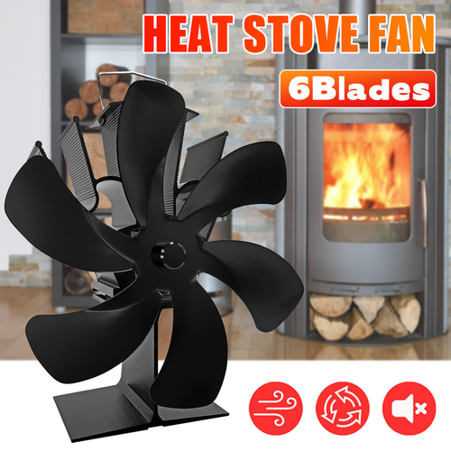 6 Blades Fireplace Stove Fan Heat Powered Stove Fan for Log Wood Burner Stove - Picture 1 of 23