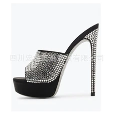 2025 Summer Slippers New Rhinestone Women's Super High Heel Slippers Party Shoes