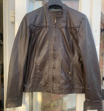 Zero Smart Ladies Brown Biker Real Soft Leather Jacket Uk -l C34”l25”excellent