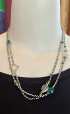 David Yurman Sterling Silver 18k Gold Chain Necklace Peridot Green Onyx 40” Long