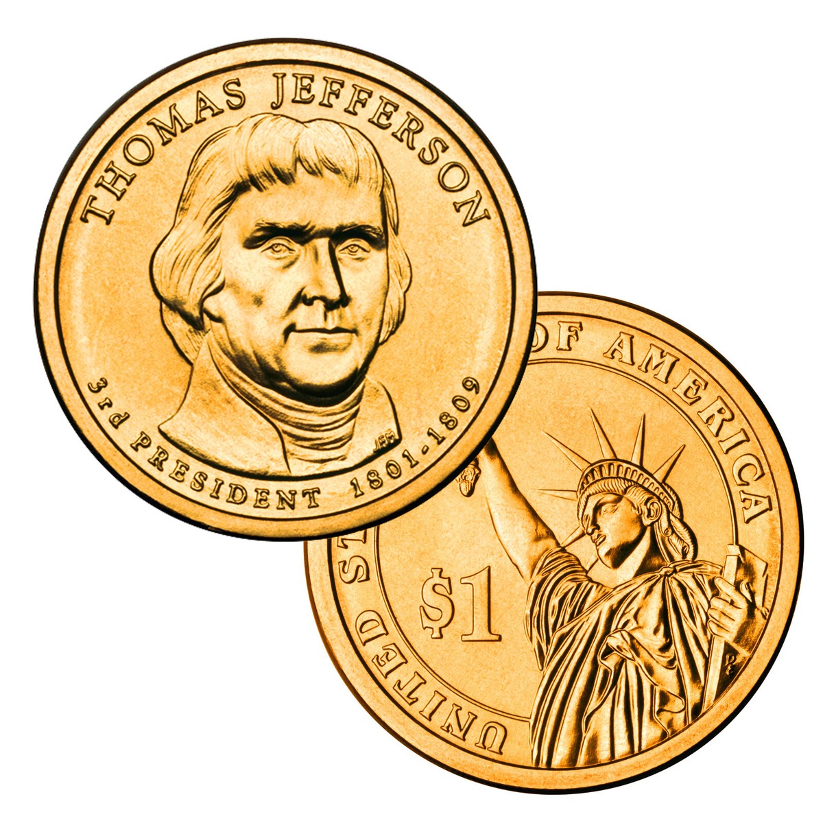 2007 Thomas Jefferson Enhanced Gold Layered Presidential Dollar