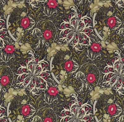 WILLIAM MORRIS CURTAIN FABRIC DESIGN Seaweed 3.8 METRES EBONY/POPPY 100% COTTON