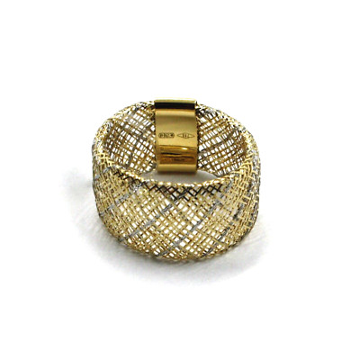 18k yellow white gold multi-strand braided fabric effect flat band ring 12mm