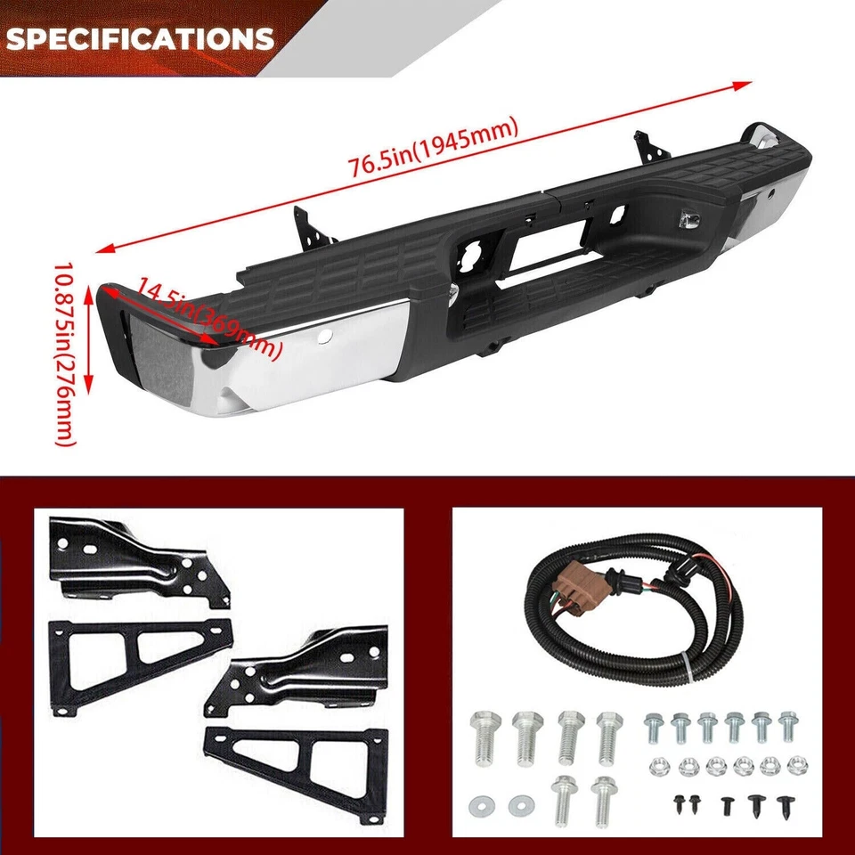 Conjunto parachoques trasero de acero cromado Chevy Silverado GMC Sierra 1500 2007-2013 Foto 3 de 4