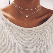 Classic Choker Style multi layered heart necklace, silver