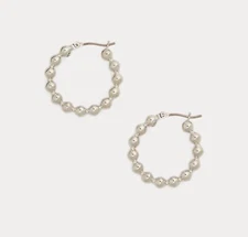 Lauren Ralph Lauren Silver Tone Beaded Hoop Earrings RV$42