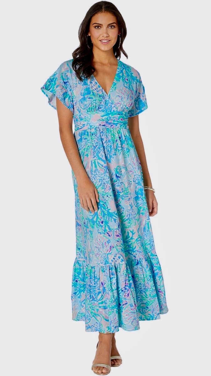 lilly pulitzer jessi maxi dress Lilly Pulitzer Jessi Floral Maxi Dress In Amalfi Blue Alligator Isle