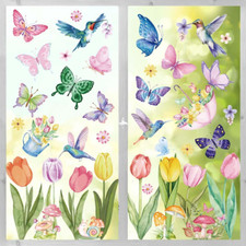 Large Size Spring Window Clings - 8 Sheets 83 Pcs Butterfly Tulip Flower Wind...