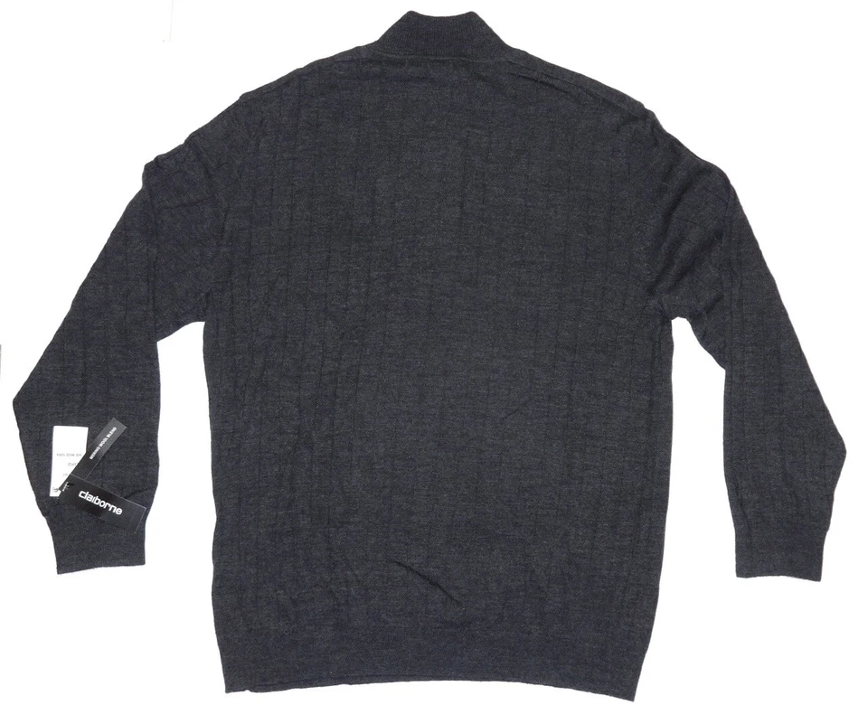 Novo Suéter Masculino Liz Claiborne Merino Mistura de Lã 1/4 Zíper Cinza Mangas Compridas GG - Imagem 4 de 4