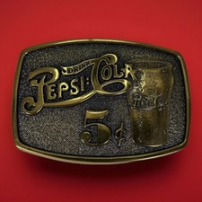 Drink Pepsi-Cola 5 Cents You Make The Difference Solid Brass Promo Belt Buckle