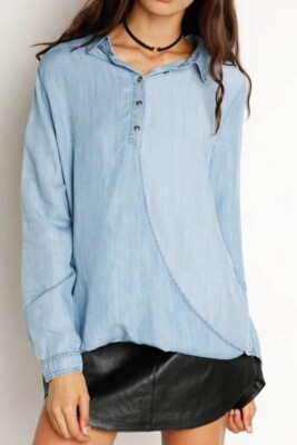 MINKPINK 153207 Women's Denim Mp|D Wrapped Up Shirt Light Blue Sz. Medium