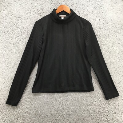 Knox Rose Turtleneck Ribbed Sweater Tee Womens Large Black Long Sleeve NEW