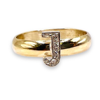 Initial J 10k White Gold Diamond Letter 10k Yellow Gold Filled Ring 