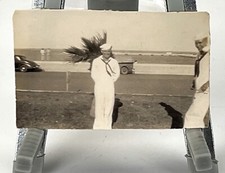 WW2 Era Photo U.S. Navy Sailor On Grass Side Of Road