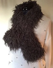 NEW 42" x 5" Gray Pull-Through Faux Fur Scarf Tibetan Curly Lamb