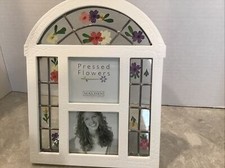 Malden Decorative Pressed Flowers White Wood  Glass 2-2"x2" Picture Frame NIB