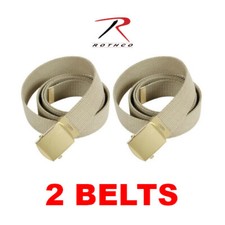 Rothco Military Cotton Webbed Belt With Gold Buckle, Khaki 2 BELTS 44",54",64"