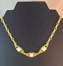 Vintage Monet Art Deco Style Goldtone And White Enamel Necklace