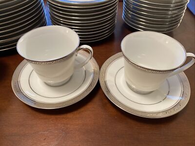 Noritake Legendary Crestwood Platinum Set of 2- Footed Cups and Saucers 