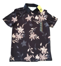 All in Motion Men Size S Textured Polo Shirt Short Sleeve Floral Black Gray