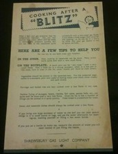 WW2 LEAFLET POSTER ON COOKING AFTER A BLITZ , HISTORY , BLITZ ,  SOUVENIR  GIFT