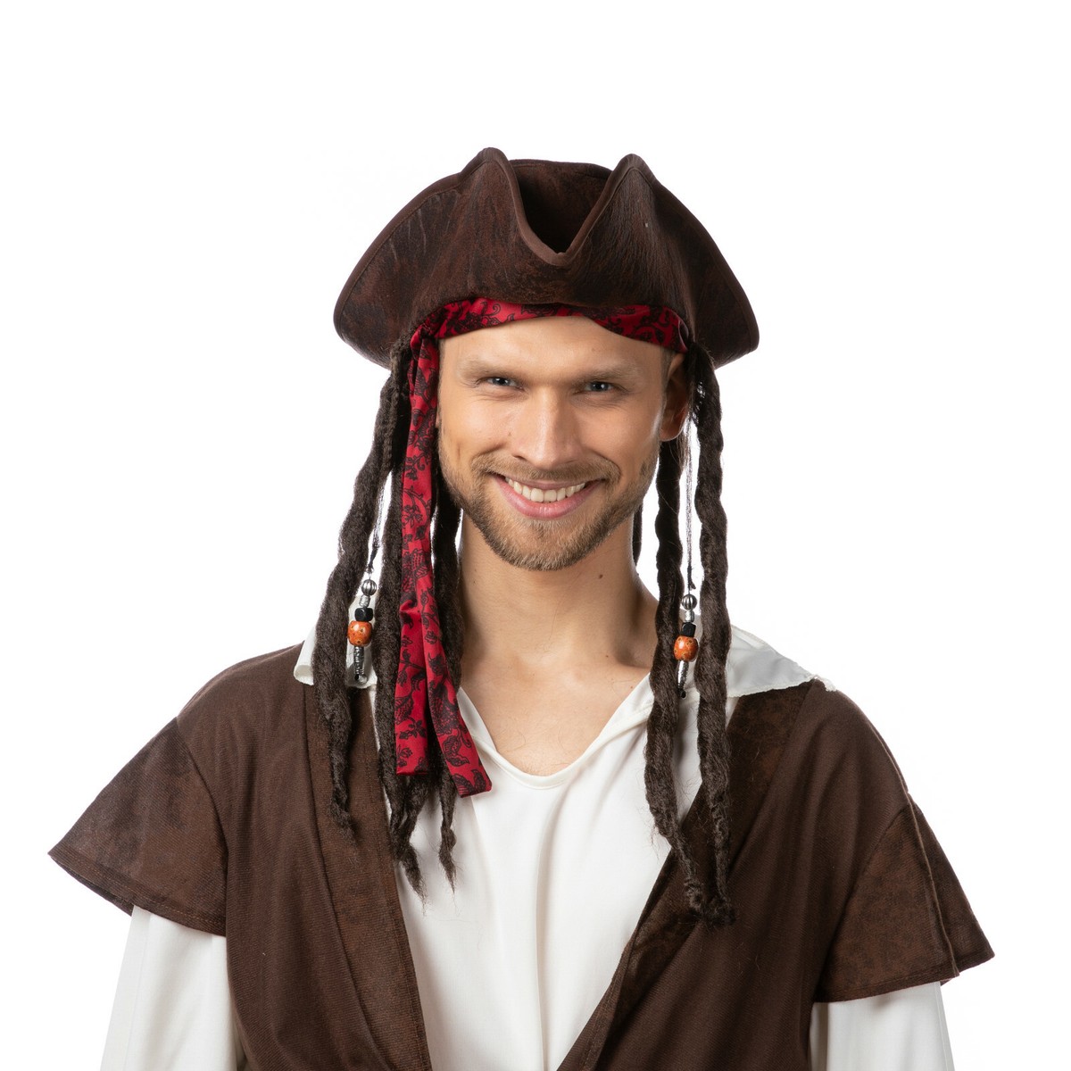 Boland Brown Pirate Hat With Hair Dreadlocks Captain Jack Accessory - 7