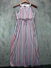 Trixxi Three Pink Hearts Juniors Large Maxi Dress Pink Blue Stripe Halter Neck
