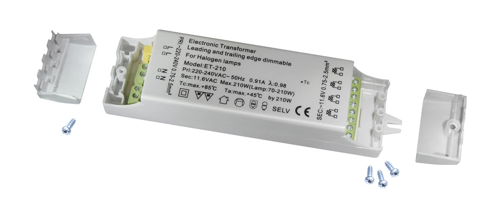 SET210LS Halogentransformator Trafo 12V 70-210 Watt, 220-240V, dimmbar - Bild 2 von 2