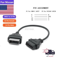 For Nissan 14 Pin Obd1 To 16 Pin Obd2 Diagnostic New Adapter Cable Us Ship