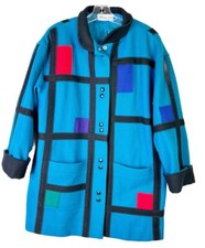 VTG Herman Kay Medium see Pics Wool/Nylon Art Blue Color Block Coat GUC