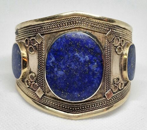 Bracelet vintage nickel argent, Asie du Sud, Lapis-lazuli stonesazuli - Photo 1 sur 8