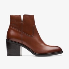 Clarks Womens Valvestino Lo Dark Tan Leather Ankle Boots,Heels Leather Casual