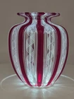 Murano Zanfirico Ribbon Vase Cranberry Italian Art Glass 1950s