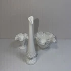 Vintage Fenton Hobnail Milk Glass Lot 3 White MCM Vase Bowl Compote White