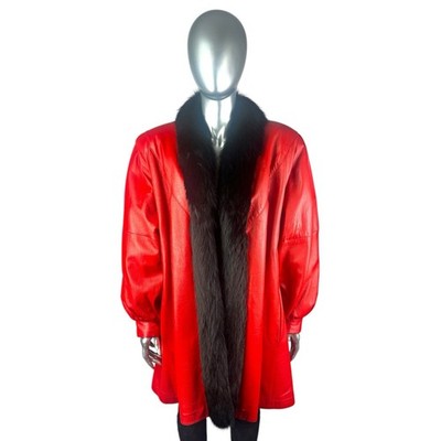 Red LAMB LEATHER Stroller w/Black FOX Tuxedo, Sz S, Certified Vintage Fur w/Bag