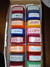 Crtiin 16 Pcs Office Stamp Set Message Self Inking 4 x 1.5 cm, Mixed Colors
